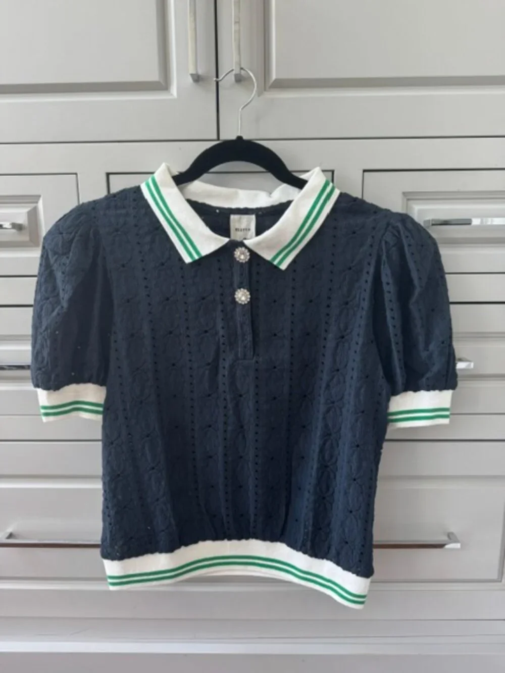 NWT Maeve Puff-Sleeve Lace Polo Top - Picture 8 of 13